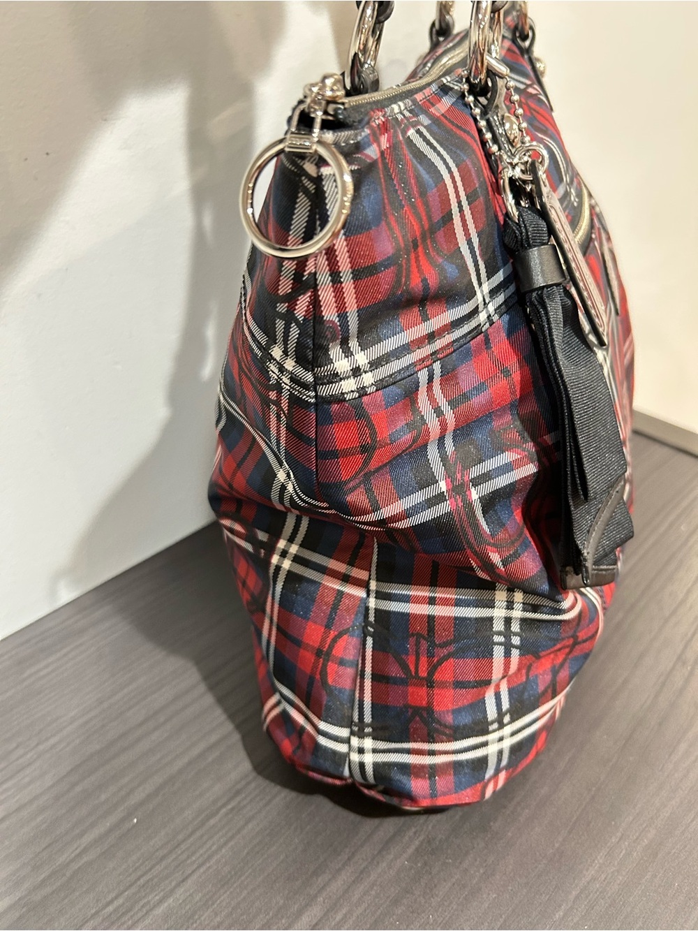 Coach Poppy Tartan Plaid Multi-color Glam Glitter Tote Bag EUC - Picture 8 of 11